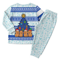 Uruguay Christmas Pajama Set with Capybaras Holiday Tree Sun Emblem and Blue Festive Pattern - Wonder Print Shop