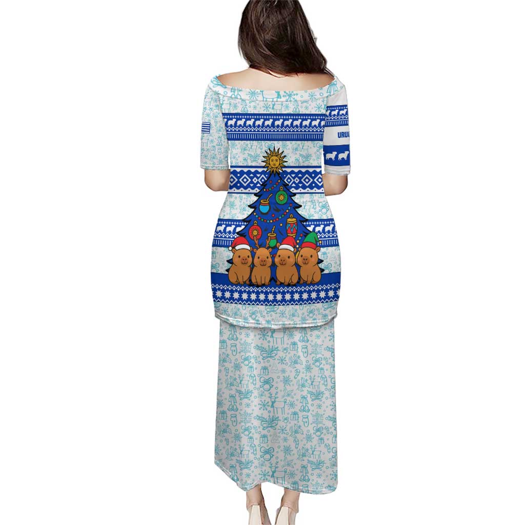 Uruguay Christmas Puletasi with Capybaras Holiday Tree Sun Emblem and Blue Festive Pattern - Wonder Print Shop