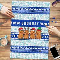 Uruguay Christmas Puzzle with Capybaras Holiday Tree Sun Emblem and Blue Festive Pattern - Wonder Print Shop