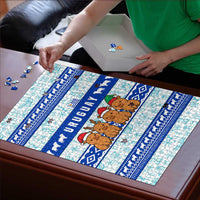 Uruguay Christmas Puzzle with Capybaras Holiday Tree Sun Emblem and Blue Festive Pattern - Wonder Print Shop