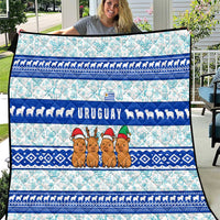 Uruguay Christmas Quilt with Capybaras Holiday Tree Sun Emblem and Blue Festive Pattern - Wonder Print Shop