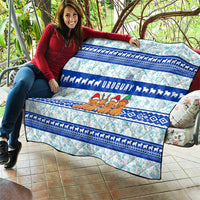 Uruguay Christmas Quilt with Capybaras Holiday Tree Sun Emblem and Blue Festive Pattern - Wonder Print Shop