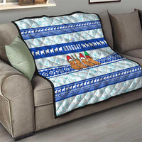 Uruguay Christmas Quilt with Capybaras Holiday Tree Sun Emblem and Blue Festive Pattern - Wonder Print Shop