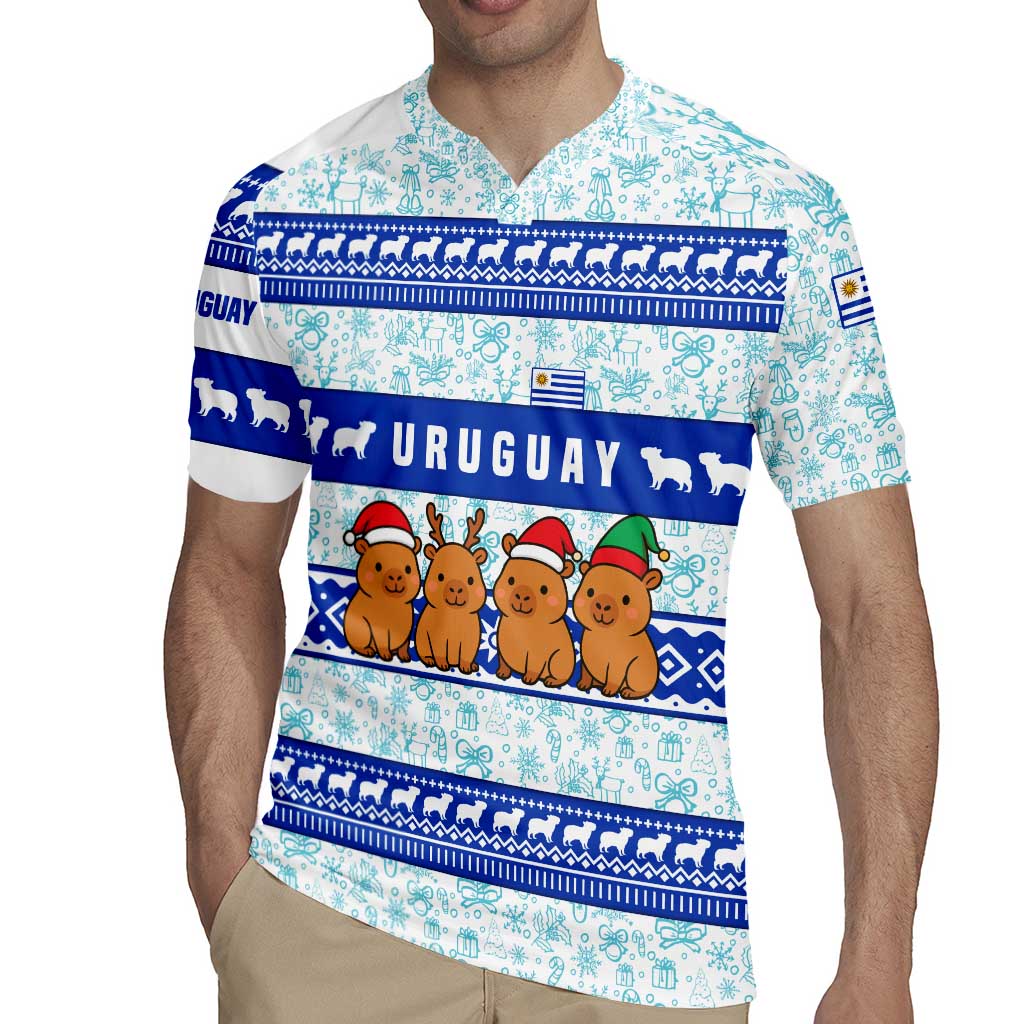 Uruguay Christmas Rugby Jersey with Capybaras Holiday Tree Sun Emblem and Blue Festive Pattern - Wonder Print Shop