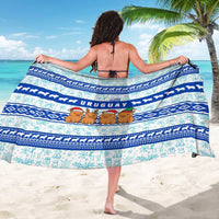 Uruguay Christmas Sarong with Capybaras Holiday Tree Sun Emblem and Blue Festive Pattern - Wonder Print Shop