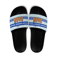 Uruguay Christmas Slide Sandals with Capybaras Holiday Tree Sun Emblem and Blue Festive Pattern - Wonder Print Shop