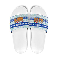 Uruguay Christmas Slide Sandals with Capybaras Holiday Tree Sun Emblem and Blue Festive Pattern - Wonder Print Shop