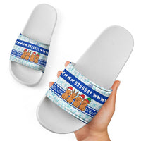 Uruguay Christmas Slide Sandals with Capybaras Holiday Tree Sun Emblem and Blue Festive Pattern - Wonder Print Shop