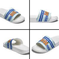 Uruguay Christmas Slide Sandals with Capybaras Holiday Tree Sun Emblem and Blue Festive Pattern - Wonder Print Shop