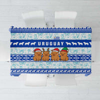 Uruguay Christmas Tablecloth with Capybaras Holiday Tree Sun Emblem and Blue Festive Pattern - Wonder Print Shop