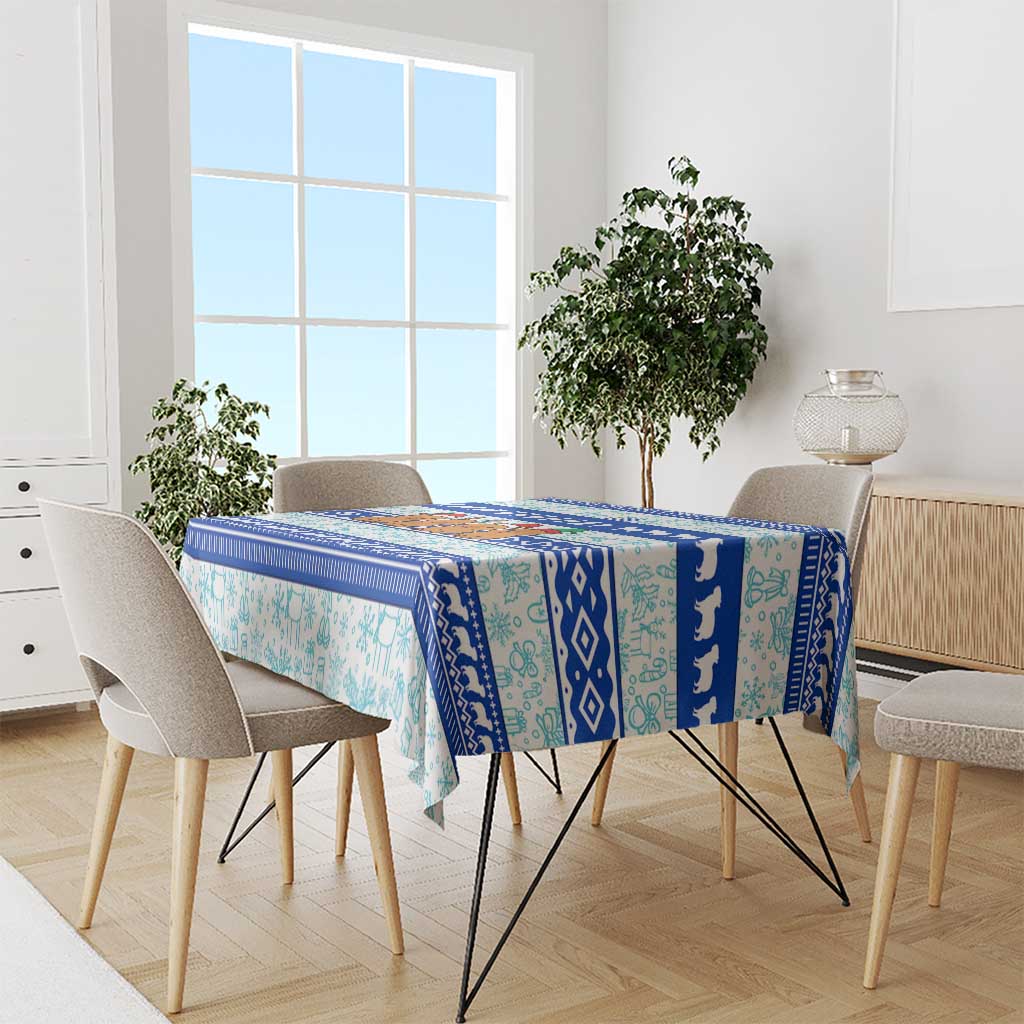 Uruguay Christmas Tablecloth with Capybaras Holiday Tree Sun Emblem and Blue Festive Pattern - Wonder Print Shop