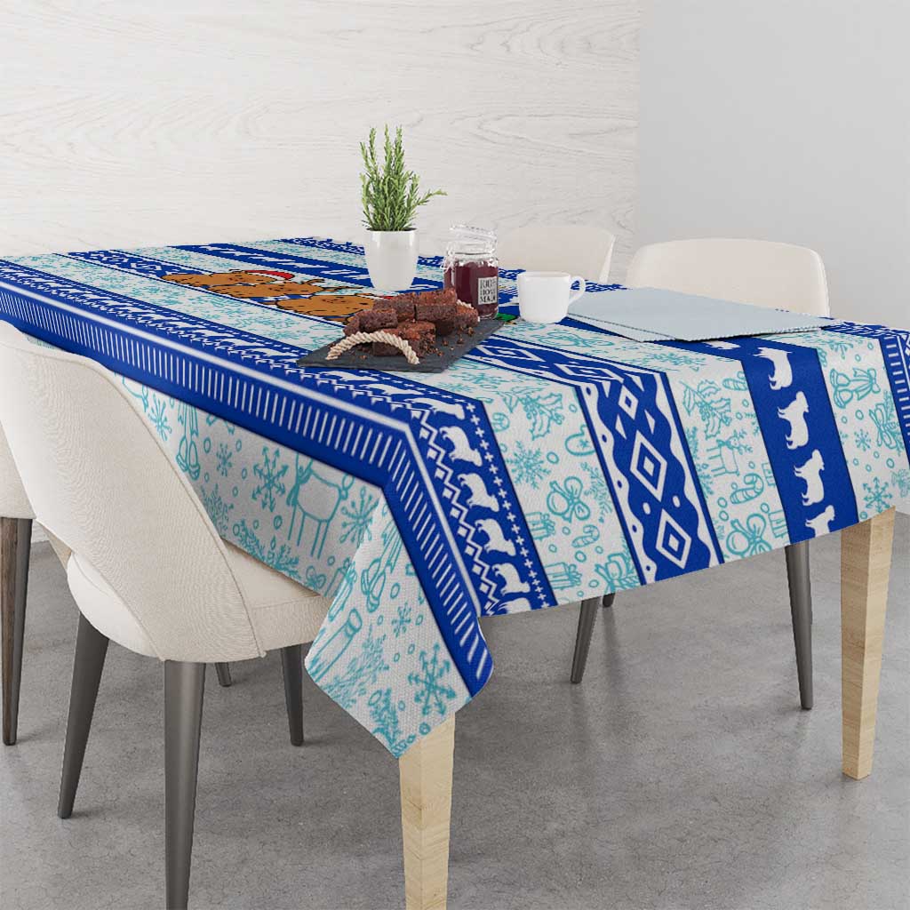 Uruguay Christmas Tablecloth with Capybaras Holiday Tree Sun Emblem and Blue Festive Pattern - Wonder Print Shop