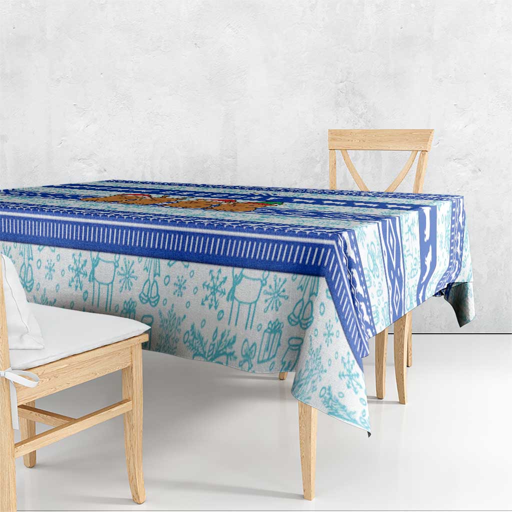 Uruguay Christmas Tablecloth with Capybaras Holiday Tree Sun Emblem and Blue Festive Pattern - Wonder Print Shop