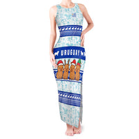 Uruguay Christmas Tank Maxi Dress with Capybaras Holiday Tree Sun Emblem and Blue Festive Pattern - Wonder Print Shop