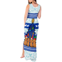 Uruguay Christmas Tank Maxi Dress with Capybaras Holiday Tree Sun Emblem and Blue Festive Pattern - Wonder Print Shop