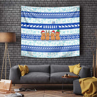 Uruguay Christmas Tapestry with Capybaras Holiday Tree Sun Emblem and Blue Festive Pattern - Wonder Print Shop