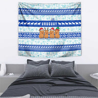 Uruguay Christmas Tapestry with Capybaras Holiday Tree Sun Emblem and Blue Festive Pattern - Wonder Print Shop