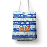 Uruguay Christmas Tote Bag with Capybaras Holiday Tree Sun Emblem and Blue Festive Pattern - Wonder Print Shop