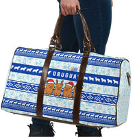 Uruguay Christmas Travel Bag with Capybaras Holiday Tree Sun Emblem and Blue Festive Pattern - Wonder Print Shop
