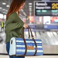 Uruguay Christmas Travel Bag with Capybaras Holiday Tree Sun Emblem and Blue Festive Pattern - Wonder Print Shop