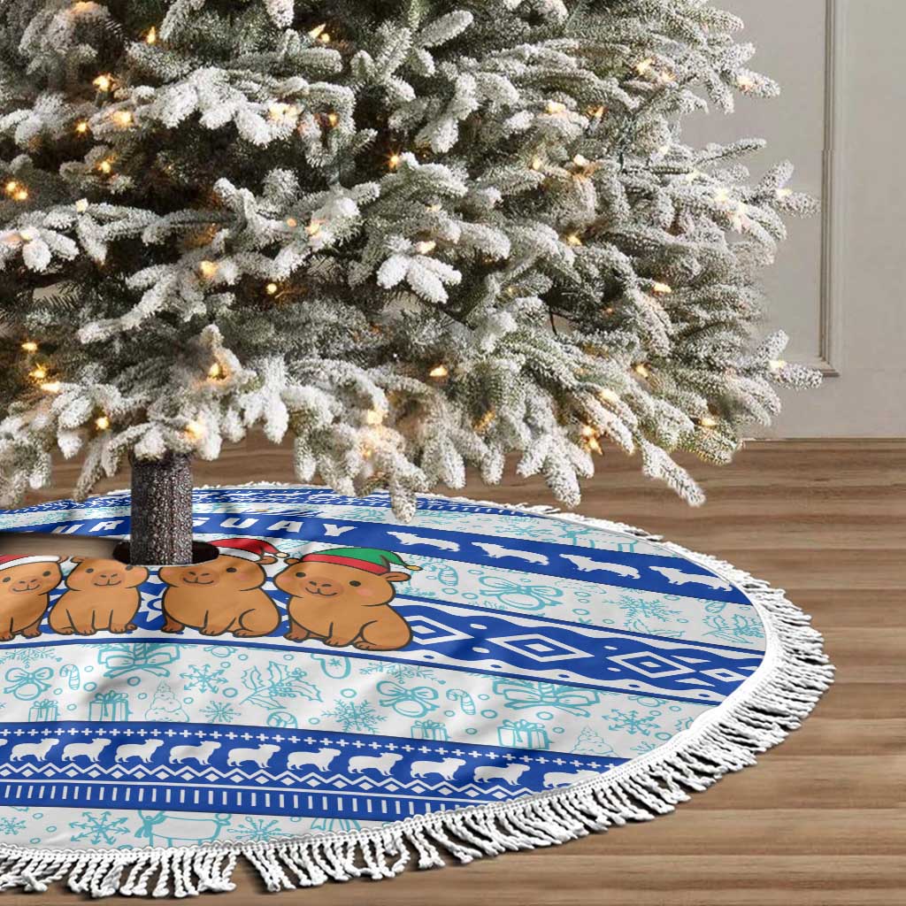 Uruguay Christmas Tree Skirt with Capybaras Holiday Tree Sun Emblem and Blue Festive Pattern - Wonder Print Shop