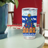 Uruguay Christmas Tumbler Cup with Capybaras Holiday Tree Sun Emblem and Blue Festive Pattern - Wonder Print Shop
