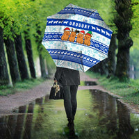 Uruguay Christmas Umbrella with Capybaras Holiday Tree Sun Emblem and Blue Festive Pattern - Wonder Print Shop
