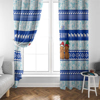 Uruguay Christmas Window Curtain with Capybaras Holiday Tree Sun Emblem and Blue Festive Pattern - Wonder Print Shop