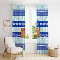 Uruguay Christmas Window Curtain with Capybaras Holiday Tree Sun Emblem and Blue Festive Pattern - Wonder Print Shop