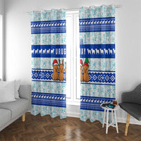 Uruguay Christmas Window Curtain with Capybaras Holiday Tree Sun Emblem and Blue Festive Pattern - Wonder Print Shop