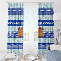 Uruguay Christmas Window Curtain with Capybaras Holiday Tree Sun Emblem and Blue Festive Pattern - Wonder Print Shop