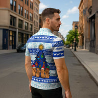 Uruguay Christmas Zipper Polo Shirt with Capybaras Holiday Tree Sun Emblem and Blue Festive Pattern - Wonder Print Shop