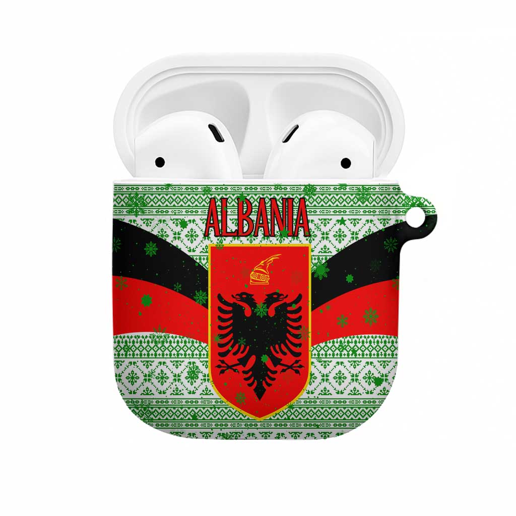 Albania Christmas AirPods Case with Green-Red Design, Double-Headed Eagle Emblem, and Santa Motif - Wonder Print Shop