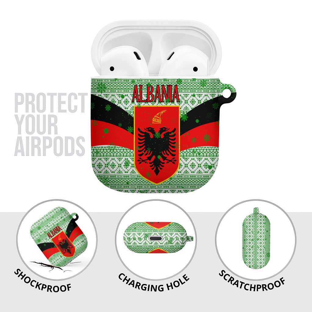 Albania Christmas AirPods Case with Green-Red Design, Double-Headed Eagle Emblem, and Santa Motif - Wonder Print Shop