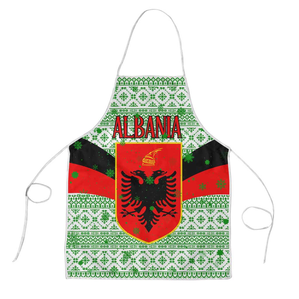Albania Christmas Apron with Green-Red Design, Double-Headed Eagle Emblem, and Santa Motif - Wonder Print Shop