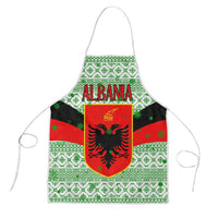 Albania Christmas Apron with Green-Red Design, Double-Headed Eagle Emblem, and Santa Motif - Wonder Print Shop
