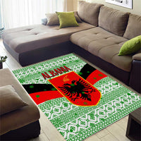 Albania Christmas Area Rug with Green-Red Design, Double-Headed Eagle Emblem, and Santa Motif - Wonder Print Shop