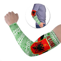 Albania Christmas Arm Sleeves with Green-Red Design, Double-Headed Eagle Emblem, and Santa Motif - Wonder Print Shop
