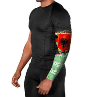 Albania Christmas Arm Sleeves with Green-Red Design, Double-Headed Eagle Emblem, and Santa Motif - Wonder Print Shop