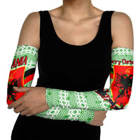 Albania Christmas Arm Sleeves with Green-Red Design, Double-Headed Eagle Emblem, and Santa Motif - Wonder Print Shop