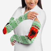 Albania Christmas Arm Sleeves with Green-Red Design, Double-Headed Eagle Emblem, and Santa Motif - Wonder Print Shop
