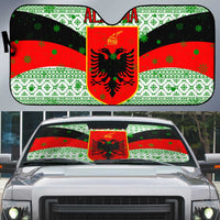 Albania Christmas Auto Sun Shade with Green-Red Design, Double-Headed Eagle Emblem, and Santa Motif - Wonder Print Shop