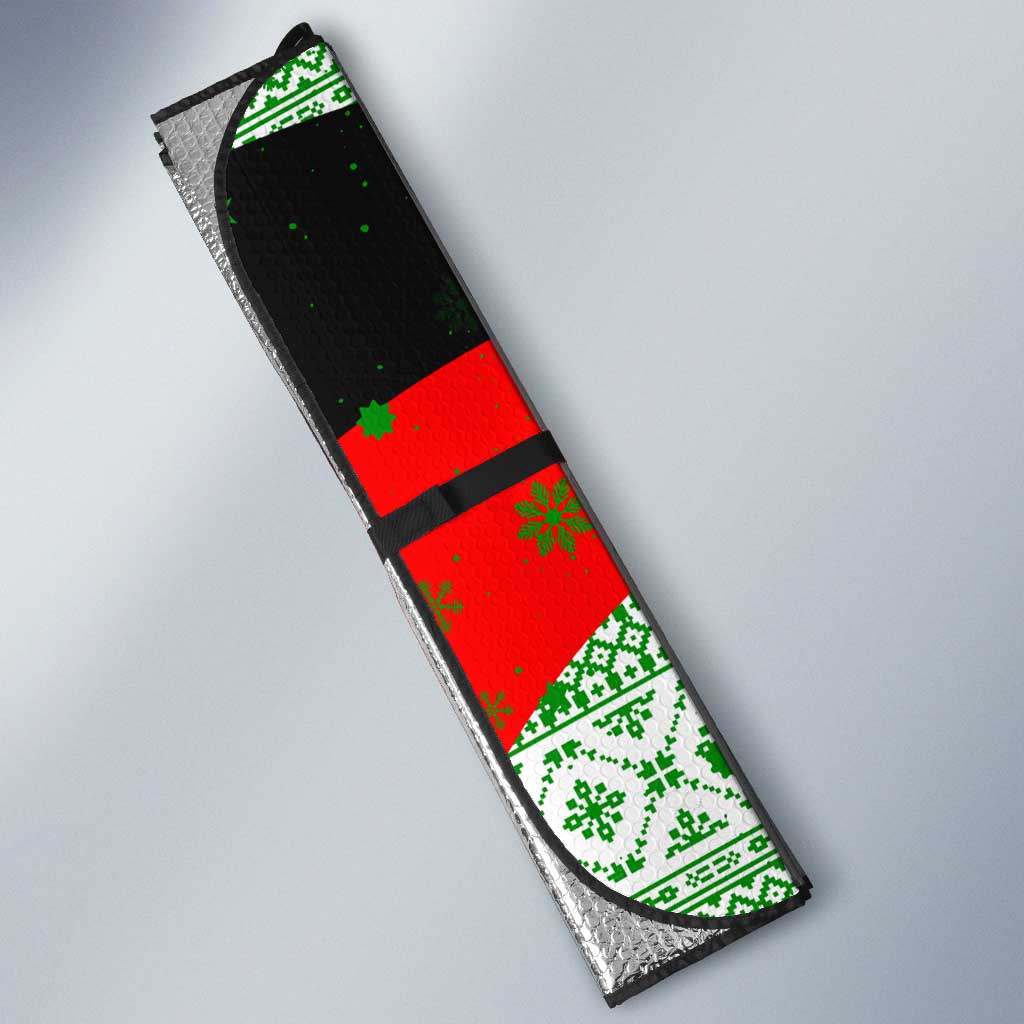 Albania Christmas Auto Sun Shade with Green-Red Design, Double-Headed Eagle Emblem, and Santa Motif - Wonder Print Shop