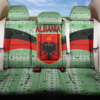 Albania Christmas Back Car Seat Cover with Green-Red Design, Double-Headed Eagle Emblem, and Santa Motif - Wonder Print Shop
