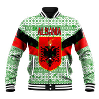 Albania Christmas Baseball Jacket with Green-Red Design, Double-Headed Eagle Emblem, and Santa Motif - Wonder Print Shop