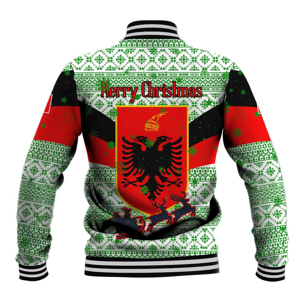 Albania Christmas Baseball Jacket with Green-Red Design, Double-Headed Eagle Emblem, and Santa Motif - Wonder Print Shop