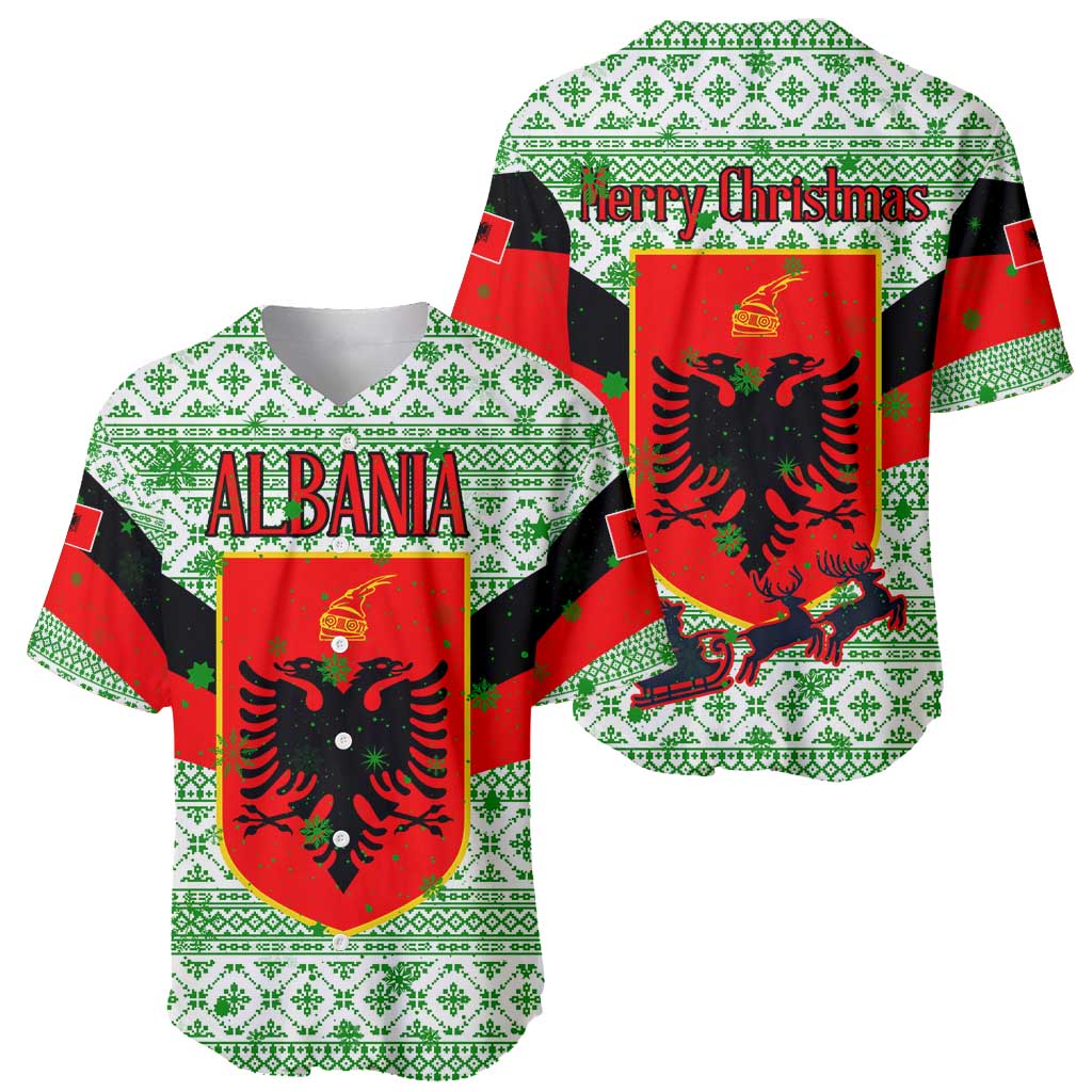 Albania Christmas Baseball Jersey with Green-Red Design, Double-Headed Eagle Emblem, and Santa Motif - Wonder Print Shop