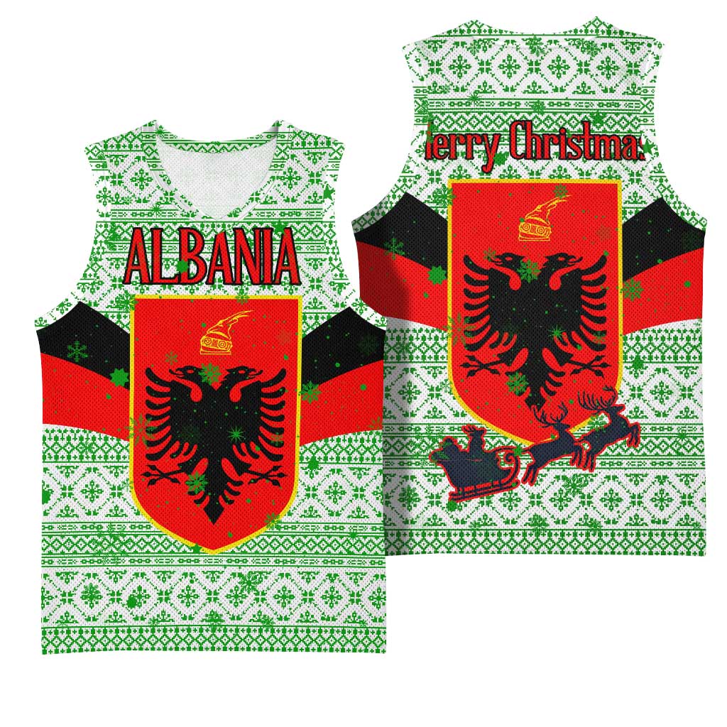 Albania Christmas Basketball Jersey with Green-Red Design, Double-Headed Eagle Emblem, and Santa Motif - Wonder Print Shop