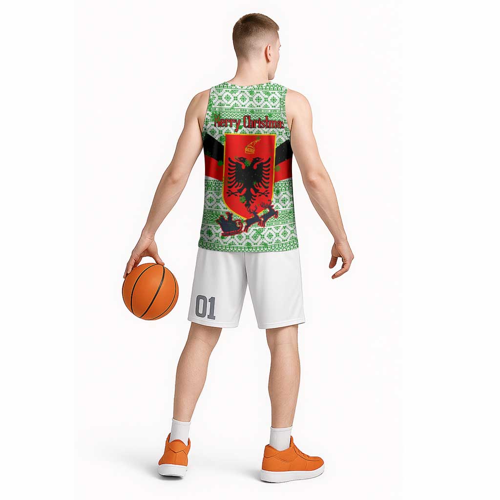 Albania Christmas Basketball Jersey with Green-Red Design, Double-Headed Eagle Emblem, and Santa Motif - Wonder Print Shop