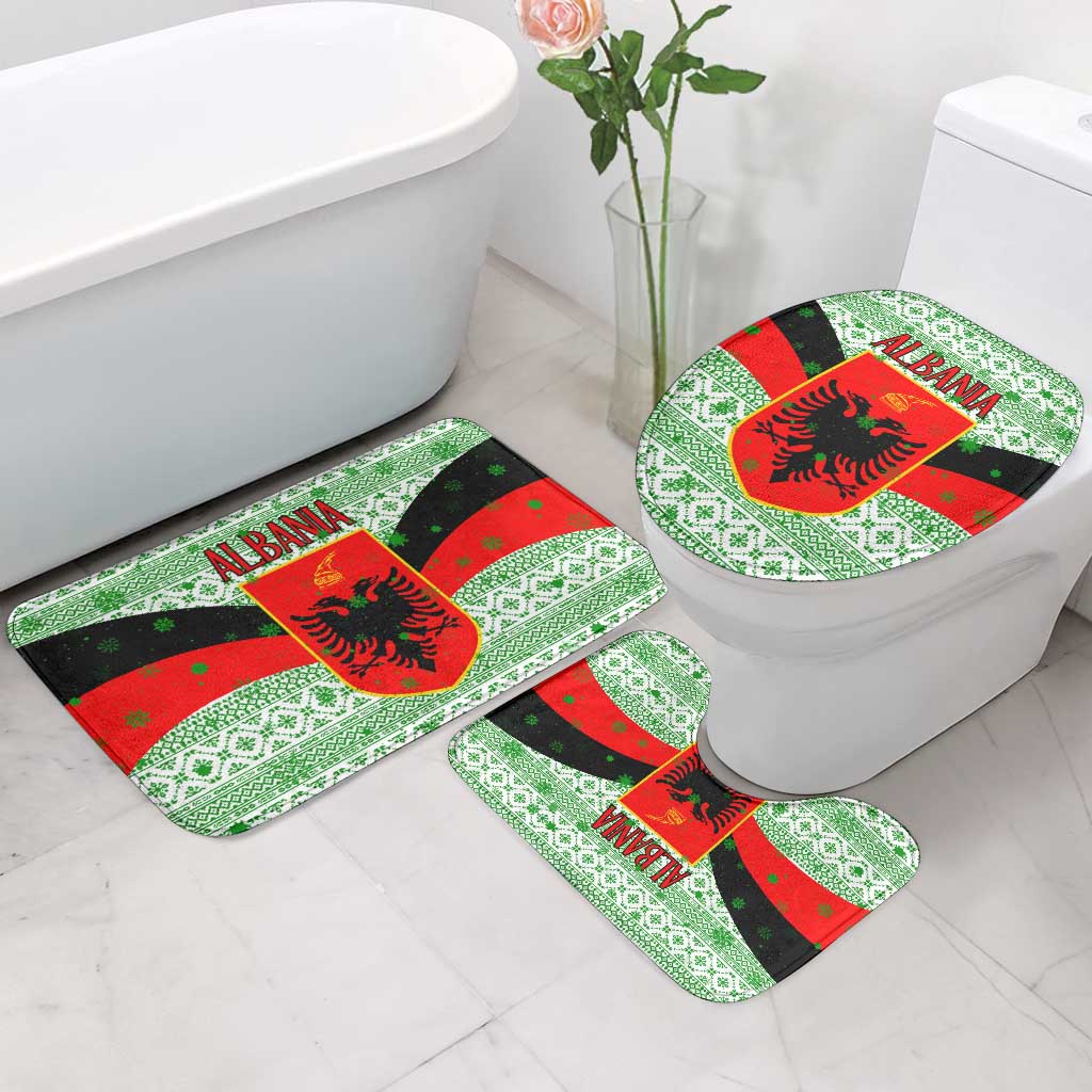 Albania Christmas Bathroom Set with Green-Red Design, Double-Headed Eagle Emblem, and Santa Motif - Wonder Print Shop